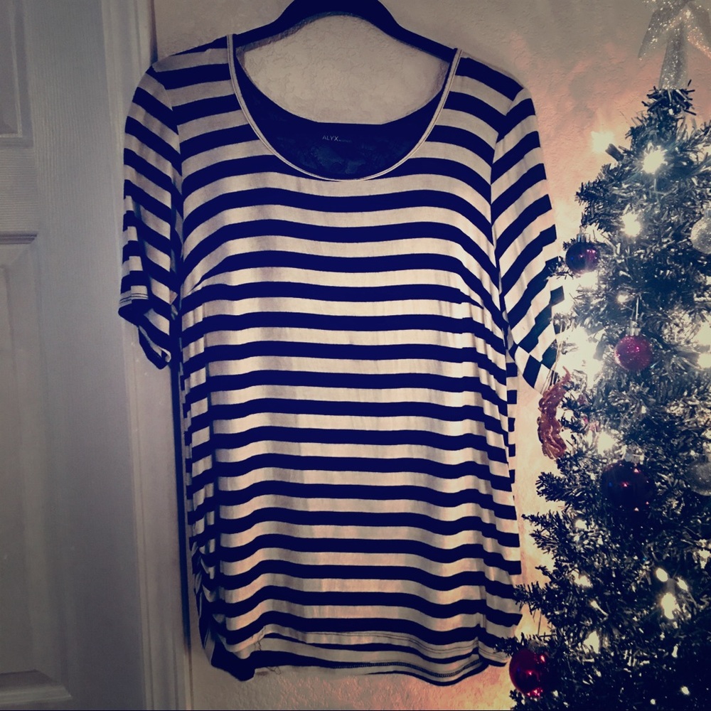 Striped, lace back tee